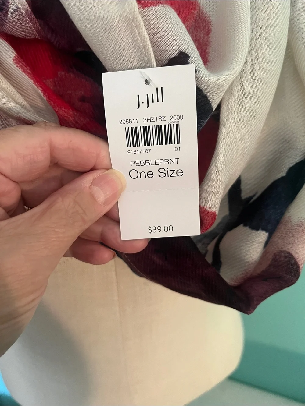 J. Jill Cream Infinity Scarf with Red and blue Floral Accents
